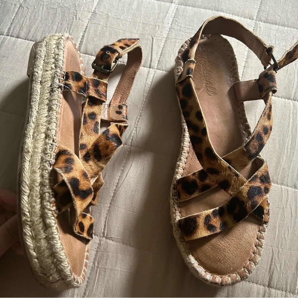 Madewell Malia Leopard Print Strappy Espadrille Sandals Calf Hair​​